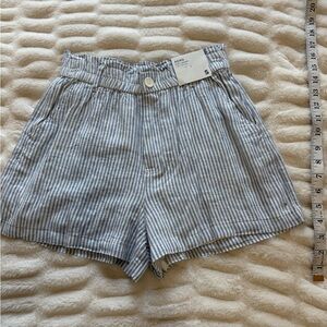 Aeropostale Blue and White Striped Linen-Blend Shorts